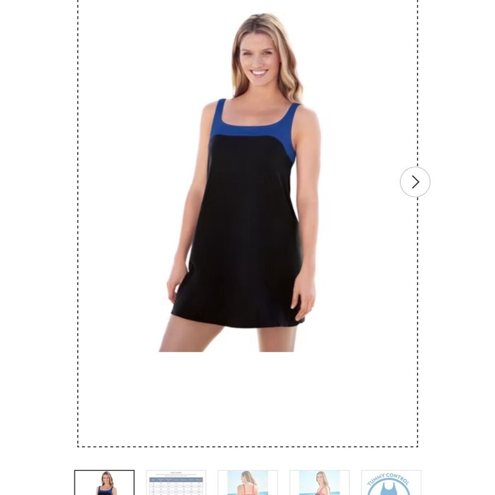 Swimsuits For All Black Swim Top/Dress with Royal Blue Strap Accent Size 34